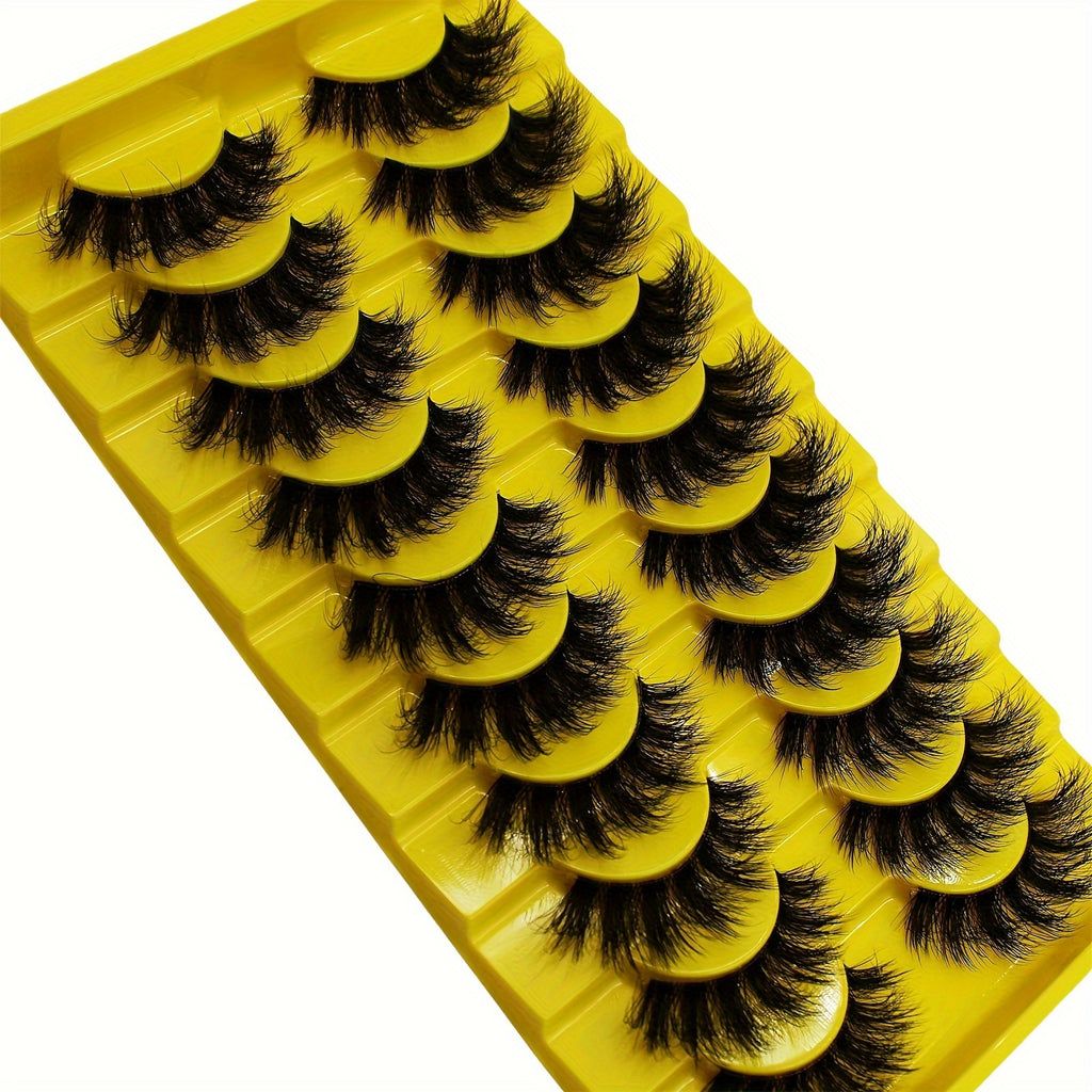 10 Pairs Set of Luxurious 3D Russian Strip Fluffy False Eyelashes - Thick Volume, Messy, Lightweight, Handmade, Unscented, Pair Form for Dramatic Eye Look - Easy to Apply, Reusable, Comfortable, Cruelty-Free, and Versatile fo