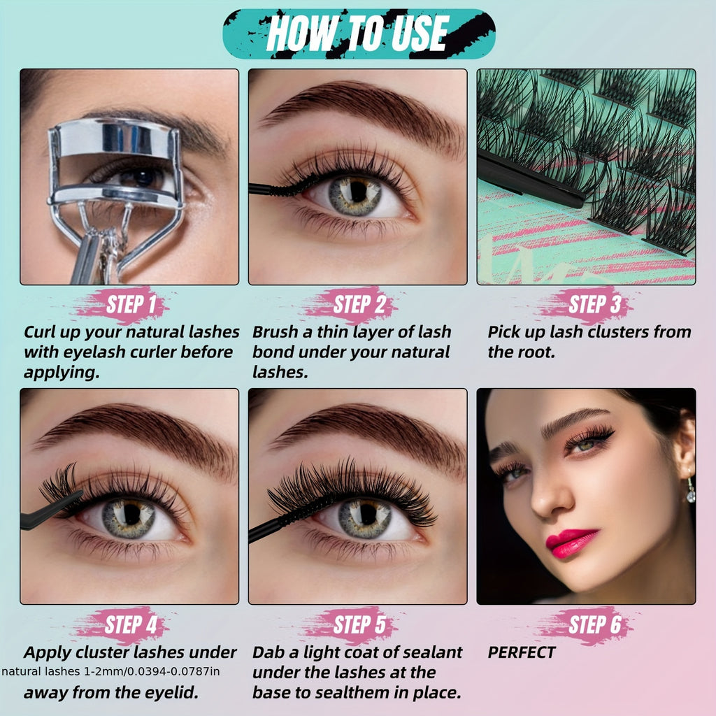 144PCS AMZGIRL LASH Midnight DIY Lash Extension Kit with Lash Bond and Seal, Lash Glue Remover, Applicator for Individual False Eyelashes (D-Mix 8-16mm Kit) for Halloween