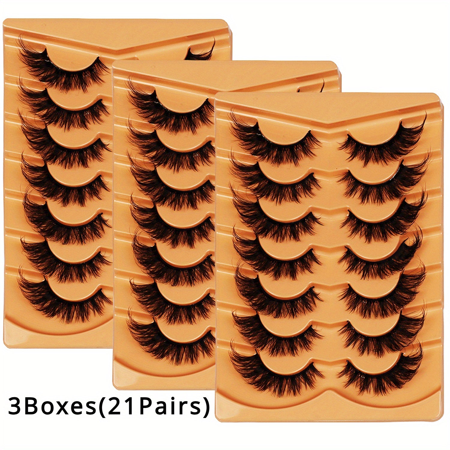 3Boxes (21Pairs) Cat Eye Lashes, Eye End Lengthening, Slender Curling Fluffy False Eyelashes
