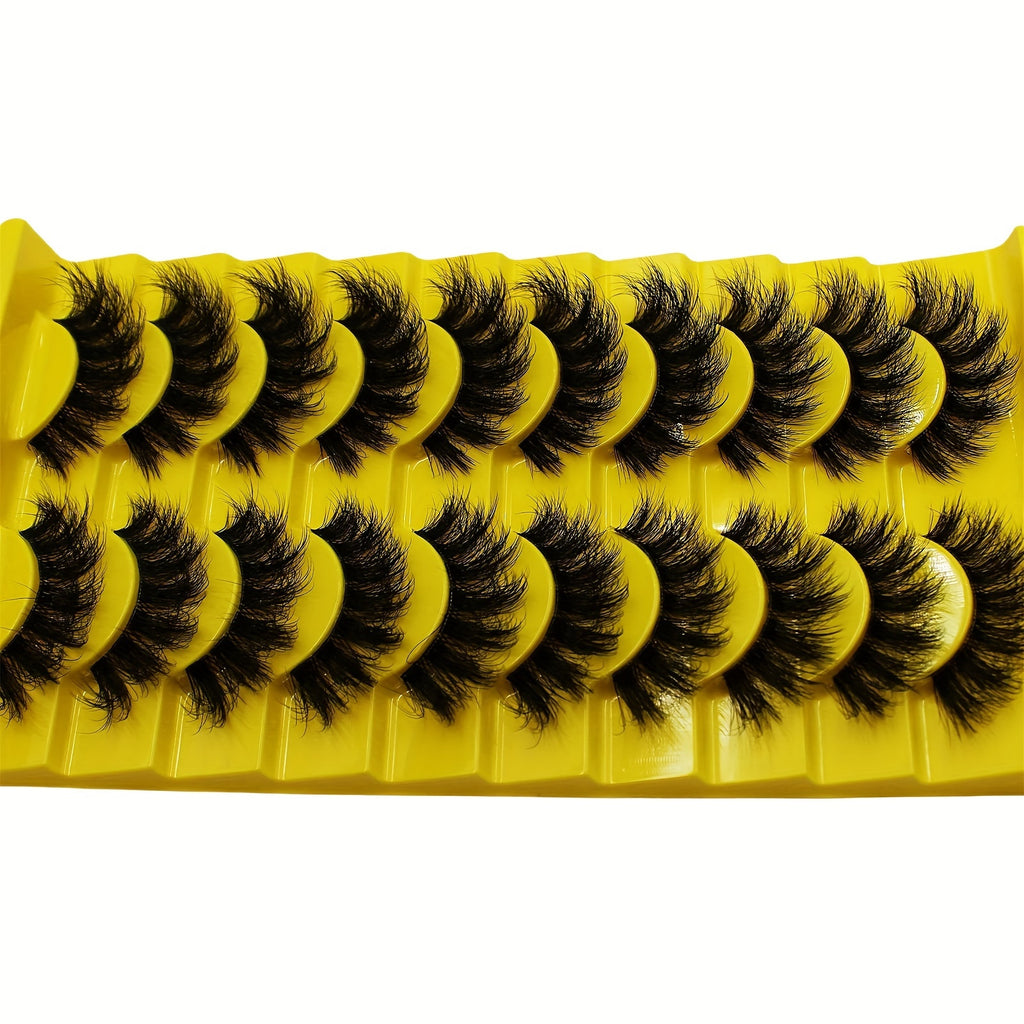 10 Pairs Set of Luxurious 3D Russian Strip Fluffy False Eyelashes - Thick Volume, Messy, Lightweight, Handmade, Unscented, Pair Form for Dramatic Eye Look - Easy to Apply, Reusable, Comfortable, Cruelty-Free, and Versatile fo