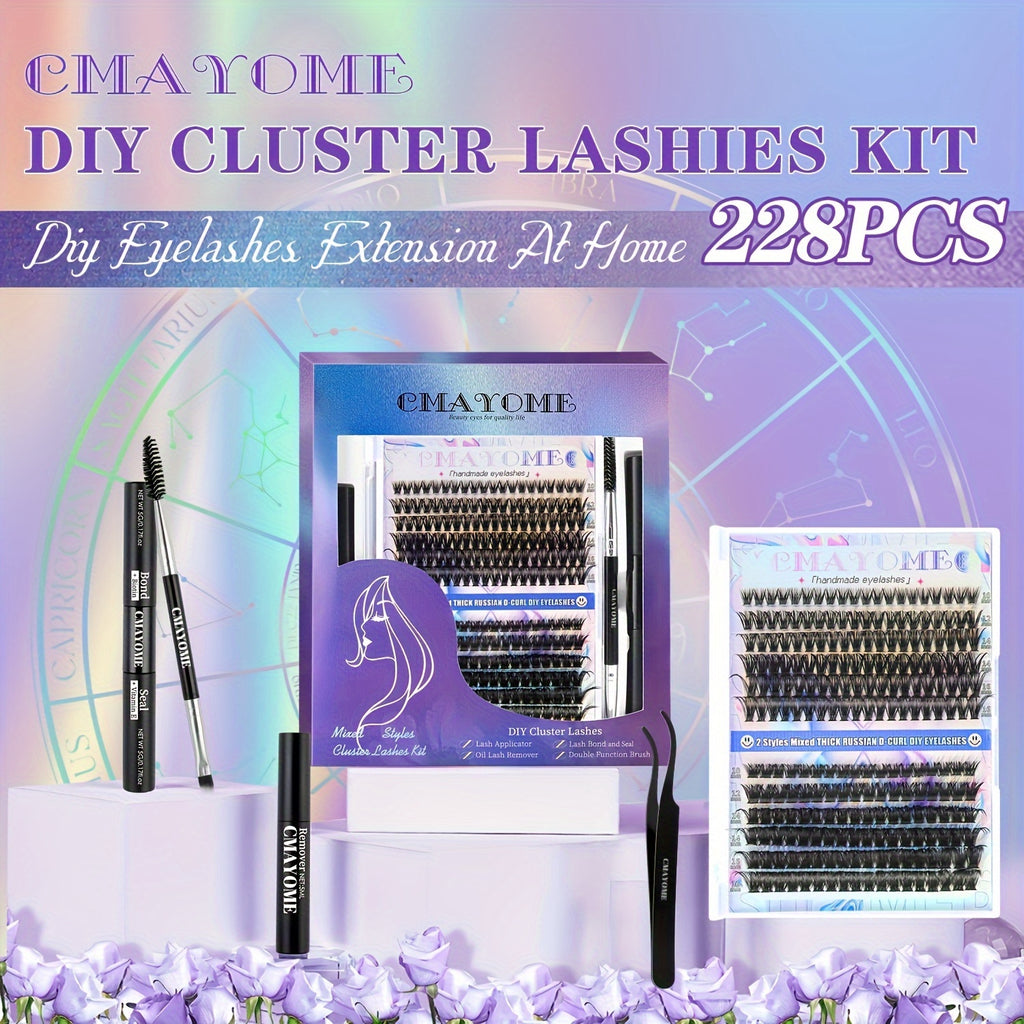 228/240pcs, Large Capacity False Eyelashes Gift Box, DIY-Lash-Extension-Kit, Lash Clusters With Lash Bond And Seal, Lash Glue Remover, Lash Applicator Super Thin Band & Soft