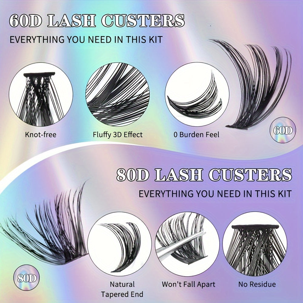 228/240pcs, Large Capacity False Eyelashes Gift Box, DIY-Lash-Extension-Kit, Lash Clusters With Lash Bond And Seal, Lash Glue Remover, Lash Applicator Super Thin Band & Soft