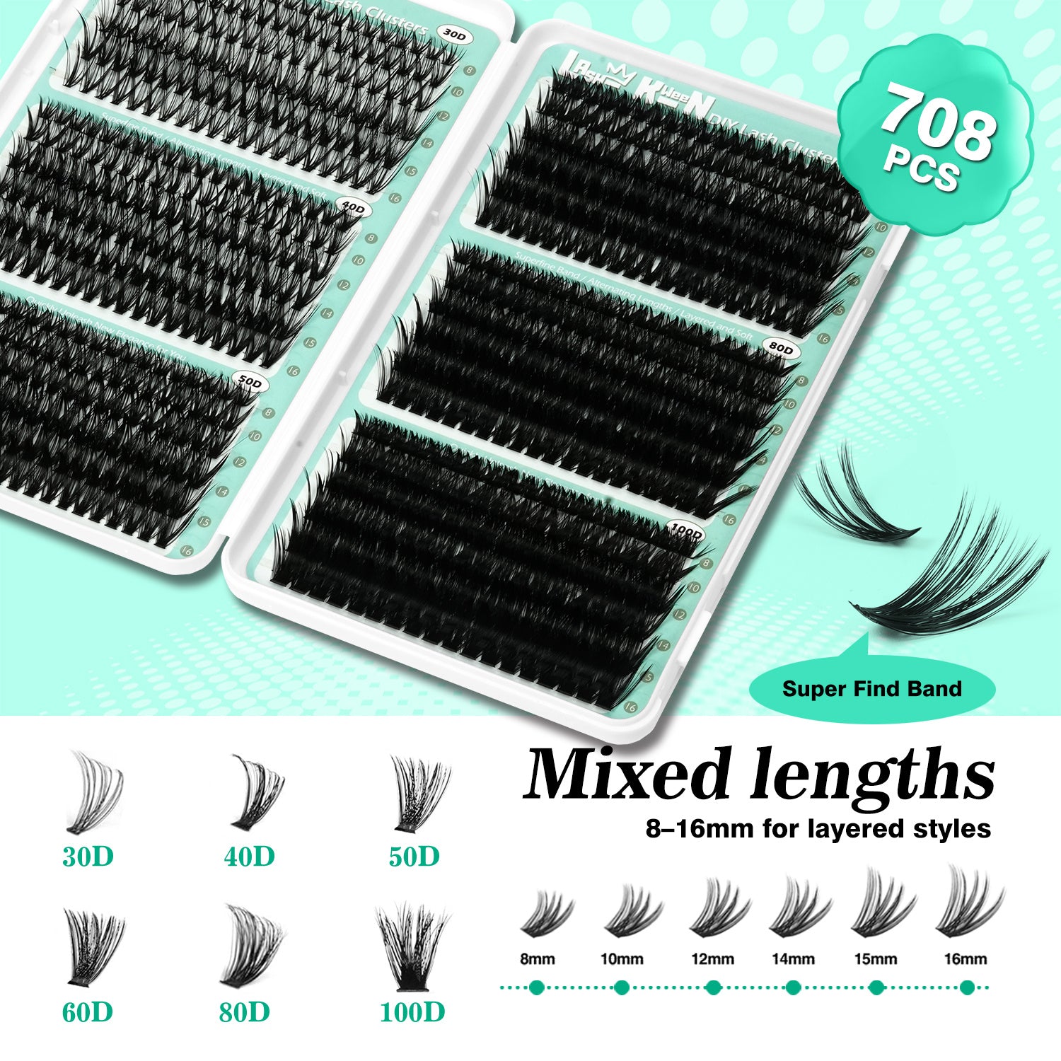 708pcs Mega Lash Clusters Kit with Tweezers, Glue & Brush - Soft Silky Fiber False Eyelashes, 0.07mm Ultra-Thin & Lightweight, 10-18mm Lengths, Natural/Cat-Eye/Volume Styles, Reusable Lash Extensions for Parties, Weddings, Da