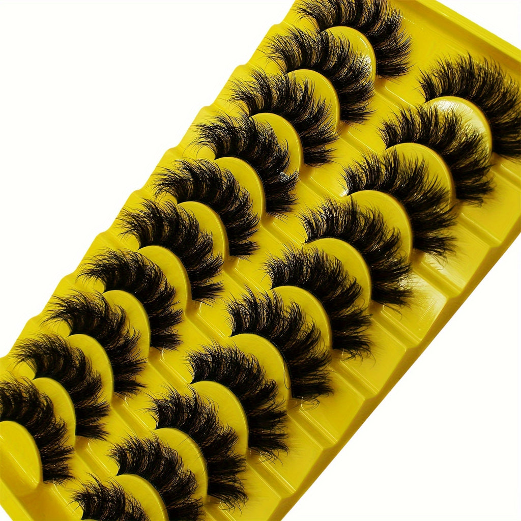 10 Pairs Set of Luxurious 3D Russian Strip Fluffy False Eyelashes - Thick Volume, Messy, Lightweight, Handmade, Unscented, Pair Form for Dramatic Eye Look - Easy to Apply, Reusable, Comfortable, Cruelty-Free, and Versatile fo