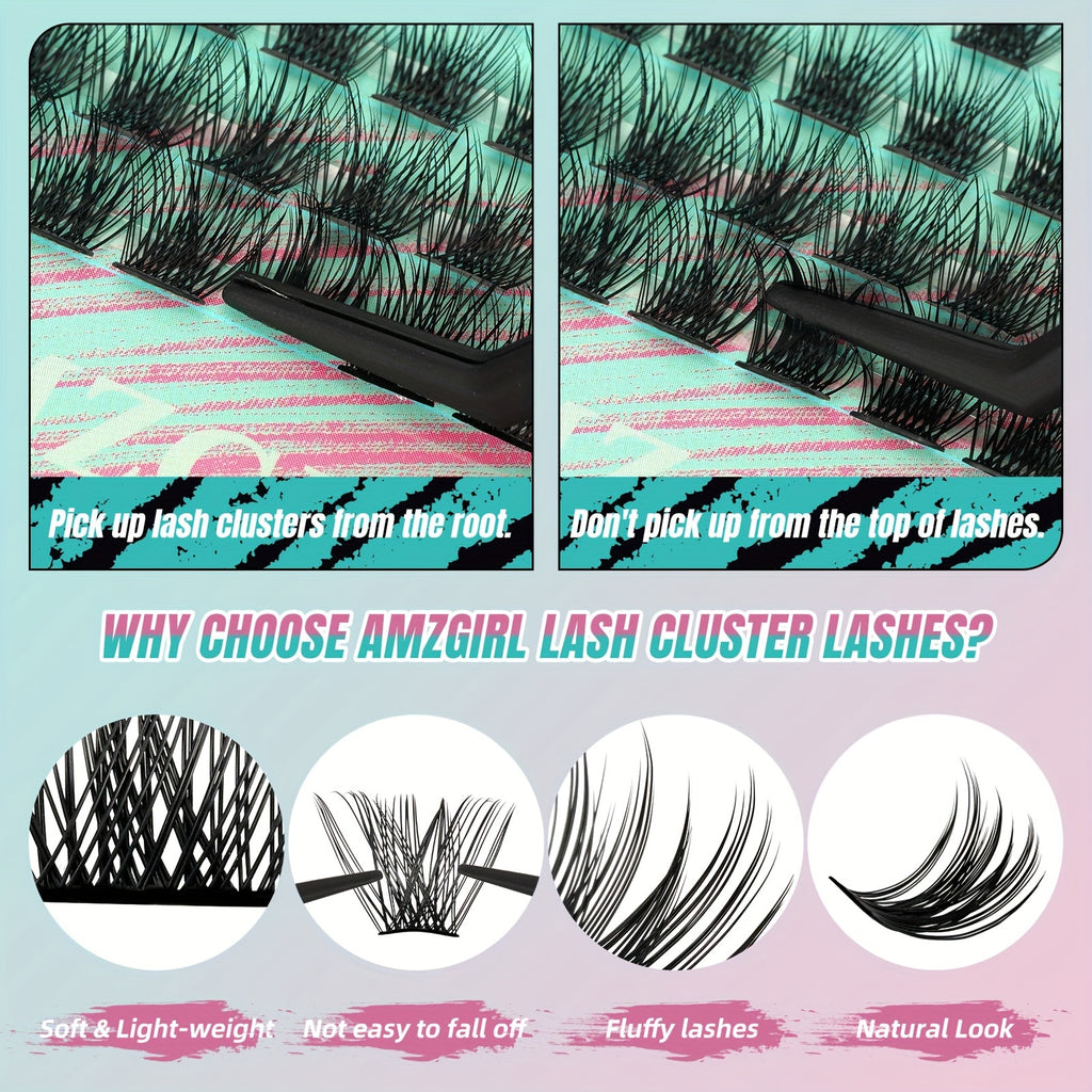 144PCS AMZGIRL LASH Midnight DIY Lash Extension Kit with Lash Bond and Seal, Lash Glue Remover, Applicator for Individual False Eyelashes (D-Mix 8-16mm Kit) for Halloween