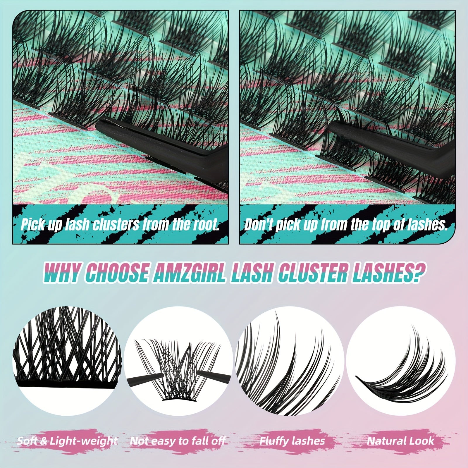 144PCS AMZGIRL LASH Midnight DIY Lash Extension Kit with Lash Bond and Seal, Lash Glue Remover, Applicator for Individual False Eyelashes (D-Mix 8-16mm Kit) for Halloween