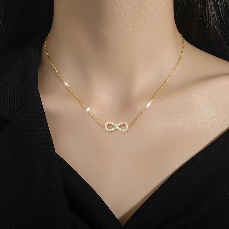 Fashion Simple Stainless Steel Infinity Pendant Necklace for Women Classic Lucky Zircon Love You Forever Jewelry Birthday Gift