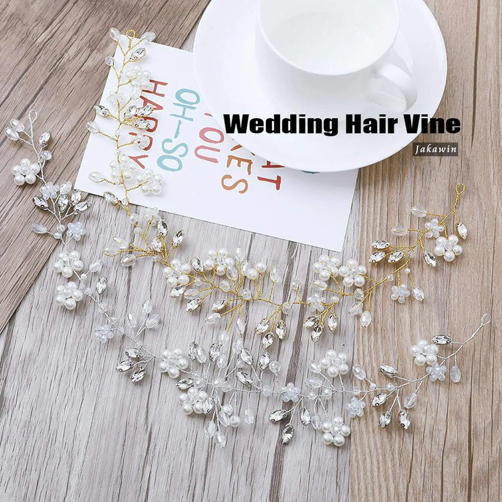 Europe and America Cross Border for Bridal Wedding Handmade Back of Head Pearl Crystal Flexible Chain Hair Band Accessories