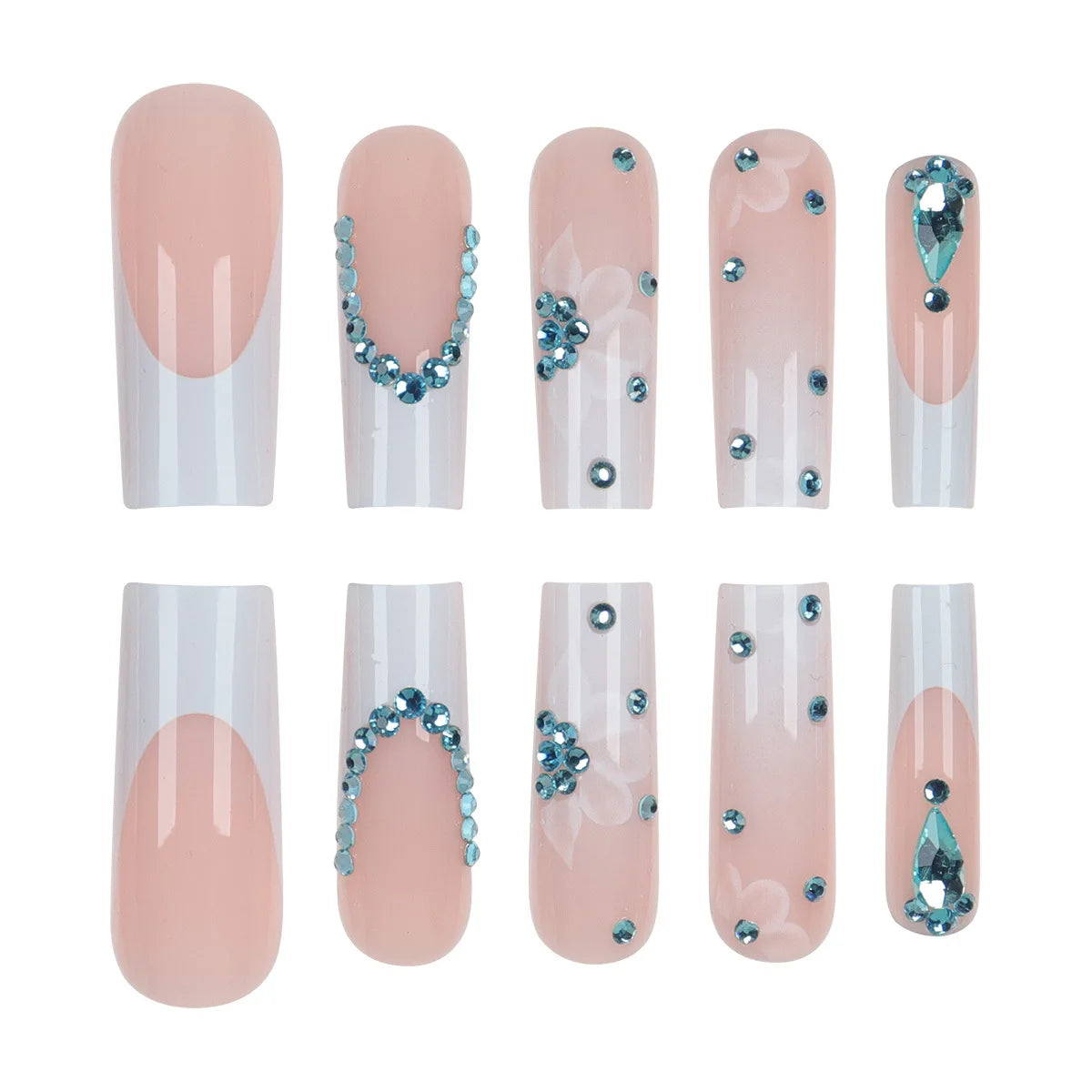 Hot-selling Long Wearable Nails with Ice-clear Sparkling Diamonds, Whitening Effect 24-piece False Nail Set for Wholesale