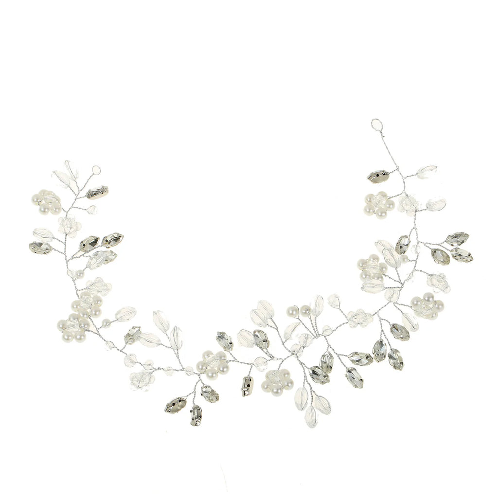 Europe and America Cross Border for Bridal Wedding Handmade Back of Head Pearl Crystal Flexible Chain Hair Band Accessories