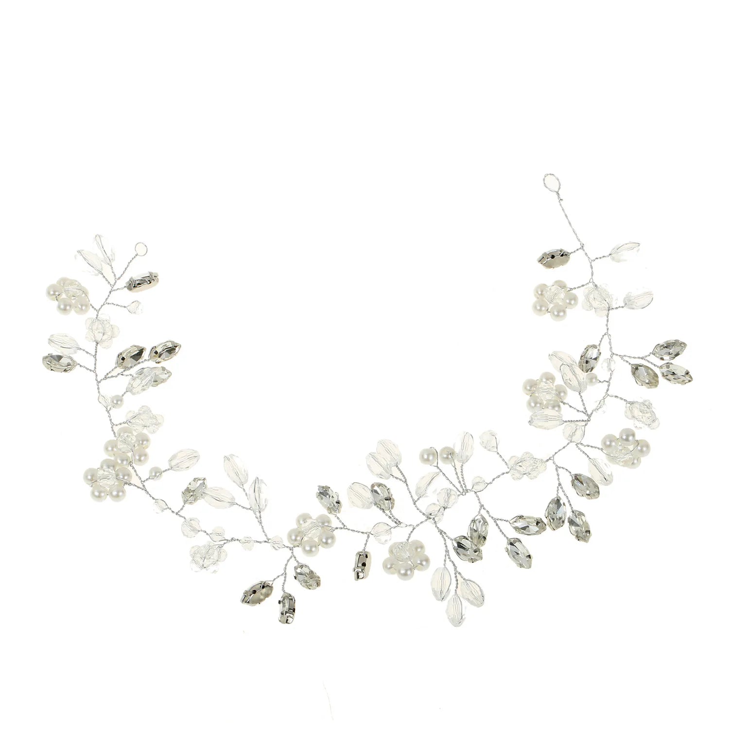 Europe and America Cross Border for Bridal Wedding Handmade Back of Head Pearl Crystal Flexible Chain Hair Band Accessories
