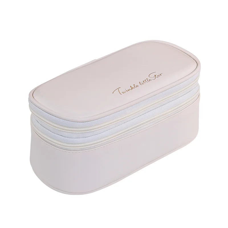 Light Luxury High-End Double-Layer PU Material Urban Simplicity Makeup Bag Large Capacity Portable Travel Waterproof Bag