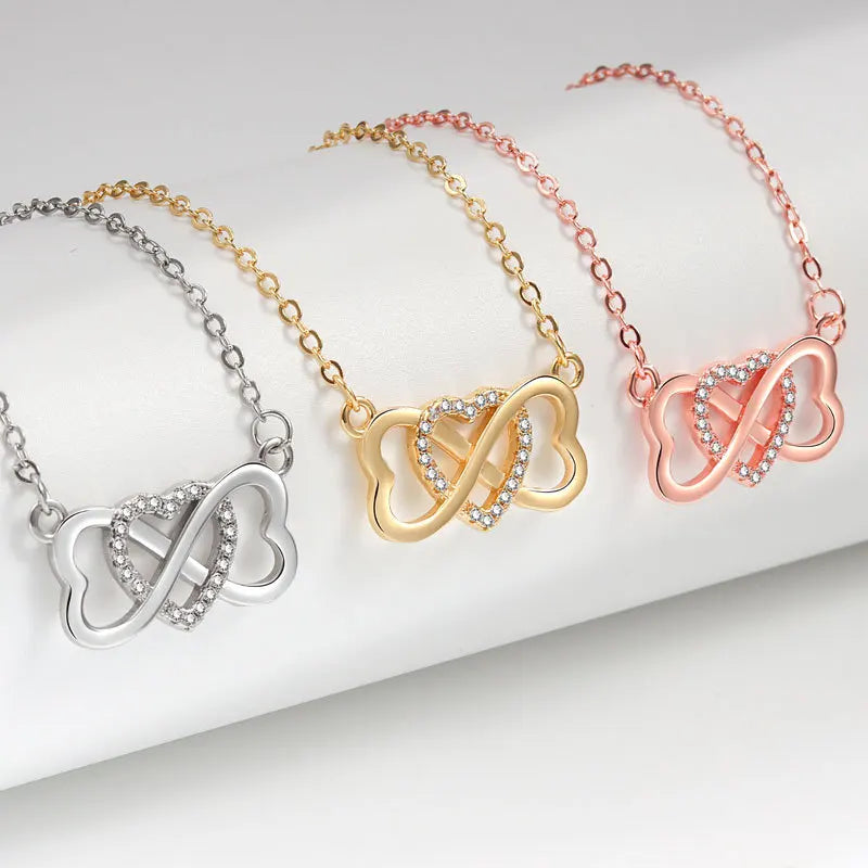 Fashionable Micro-inlaid Heart-shaped Lucky 8-character Pendant Mobius Cold Style Versatile Necklace Jewelry for Women Gifts