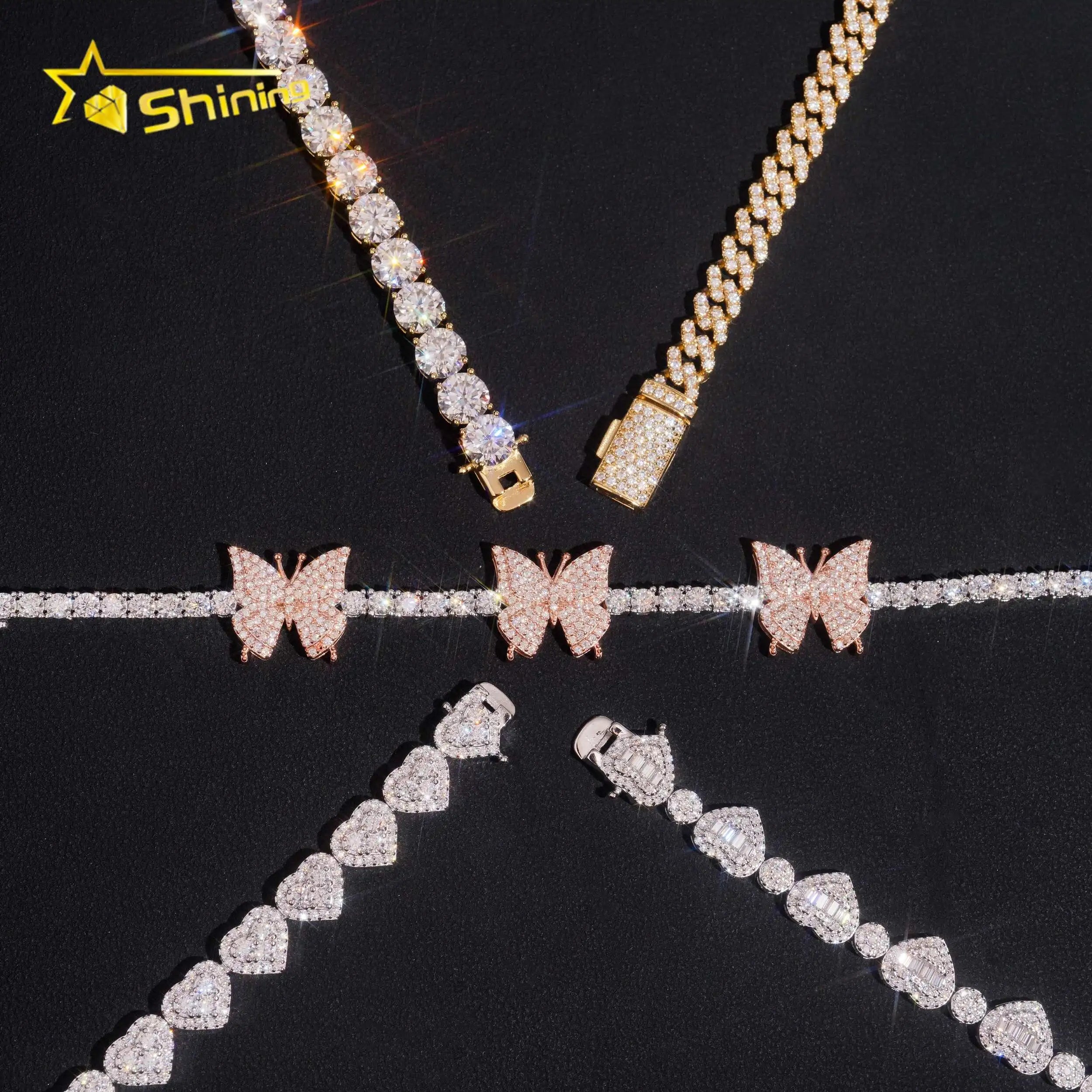 Wholesale Sterling Silver 925  Moissanite Pass Diamond Test Bracelets Hip Hop Men's Jewelry Iced Out Moissanite Cuban Link
