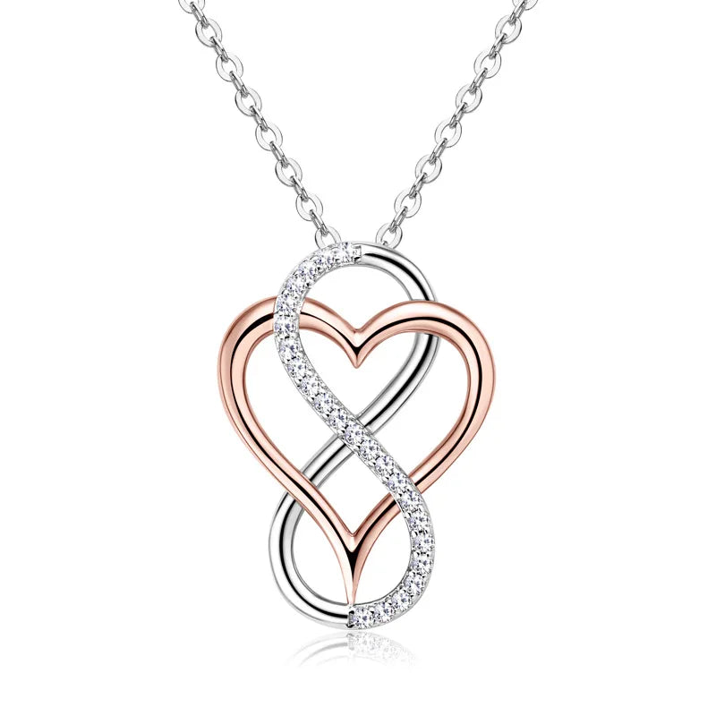Minimalist S925 Silver Rose Gold Plated Micro Pave 0.015CT VVS GRA Moissanite Jewelry Heart Infinity Couple Necklace for Lovers