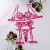 Chuangerm Spot 2025 New Fashion Sexy Lace 3/4 Cup Underwire Push-up Bra Set with Sheer Mesh Red Lips Embroidery Lingerie Sexy