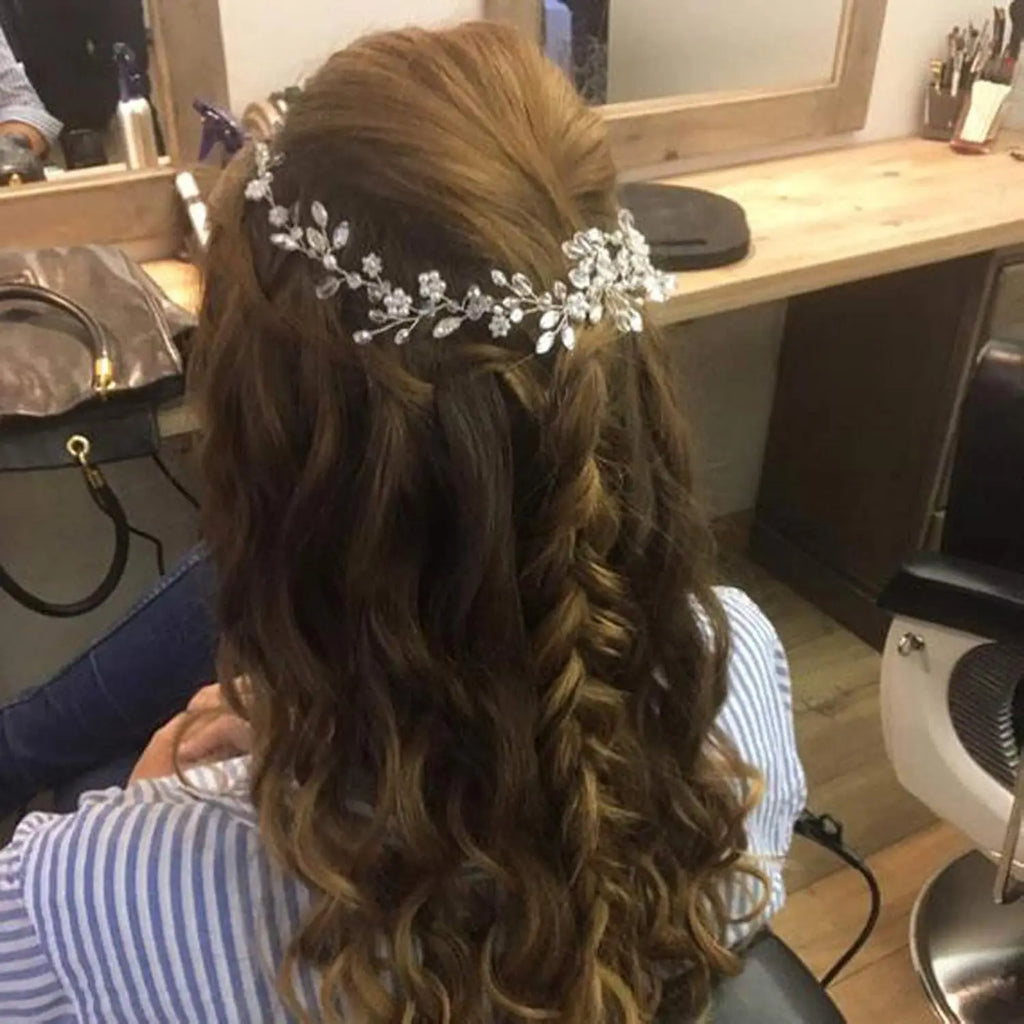 Europe and America Cross Border for Bridal Wedding Handmade Back of Head Pearl Crystal Flexible Chain Hair Band Accessories