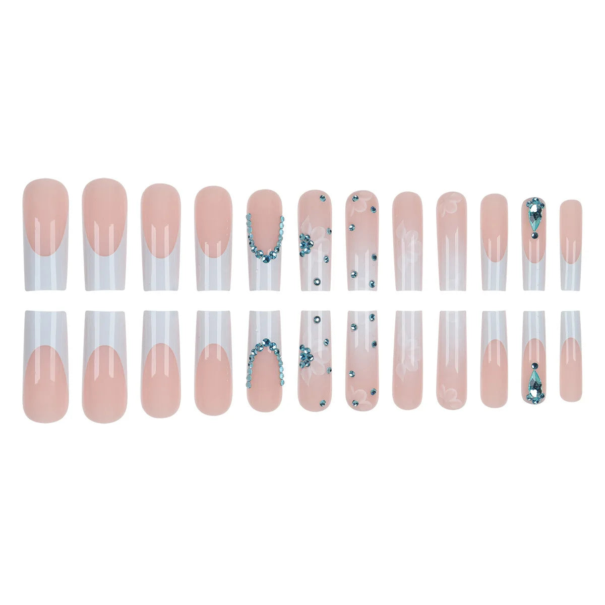 Hot-selling Long Wearable Nails with Ice-clear Sparkling Diamonds, Whitening Effect 24-piece False Nail Set for Wholesale