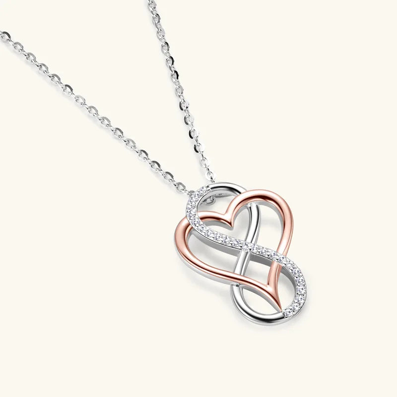 Minimalist S925 Silver Rose Gold Plated Micro Pave 0.015CT VVS GRA Moissanite Jewelry Heart Infinity Couple Necklace for Lovers