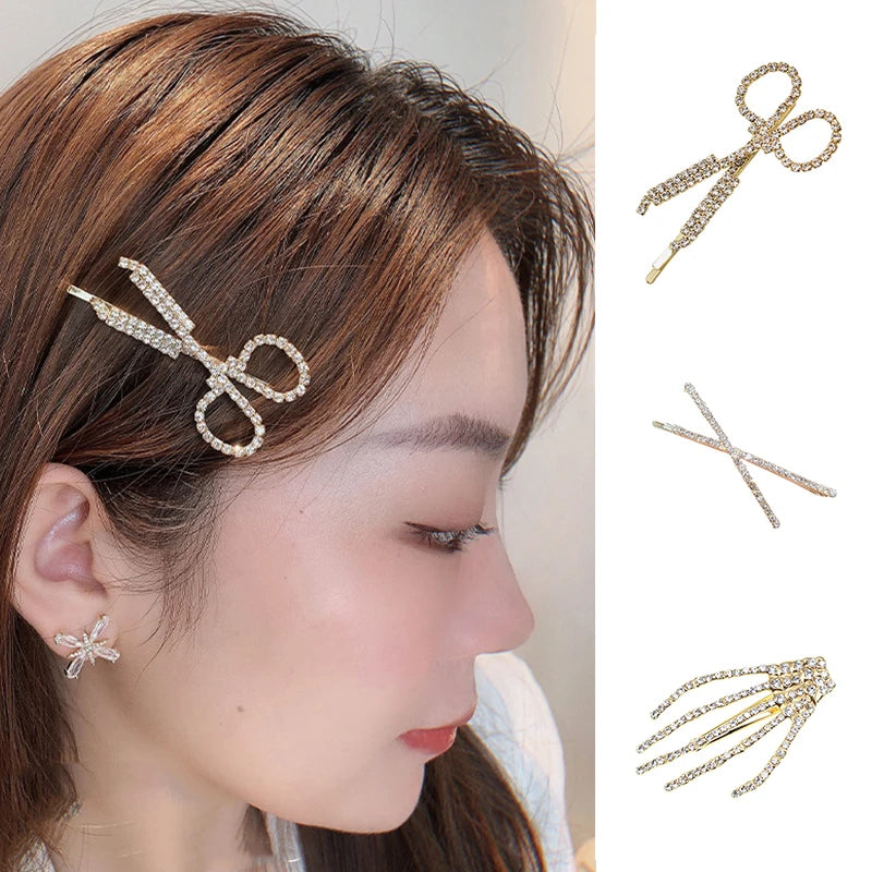 New Trendy Gold Color Letter Hair Clip Sweet Flower Leaf Crystal Alloy Hairgrip Women Girl Hairpins Headwear Hair Accessories