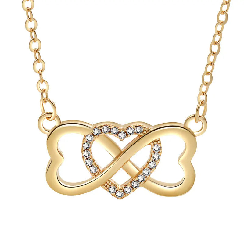 Fashionable Micro-inlaid Heart-shaped Lucky 8-character Pendant Mobius Cold Style Versatile Necklace Jewelry for Women Gifts