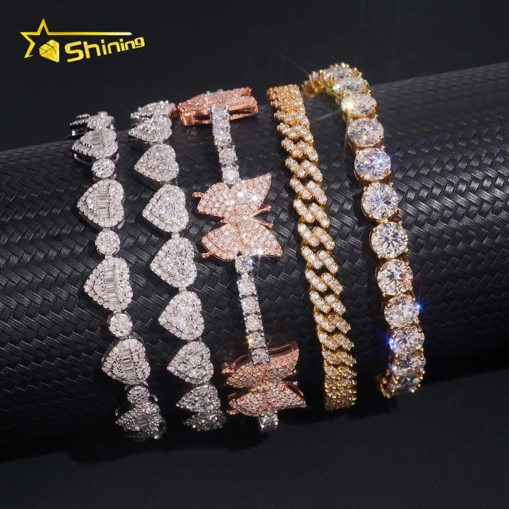 Wholesale Sterling Silver 925  Moissanite Pass Diamond Test Bracelets Hip Hop Men's Jewelry Iced Out Moissanite Cuban Link
