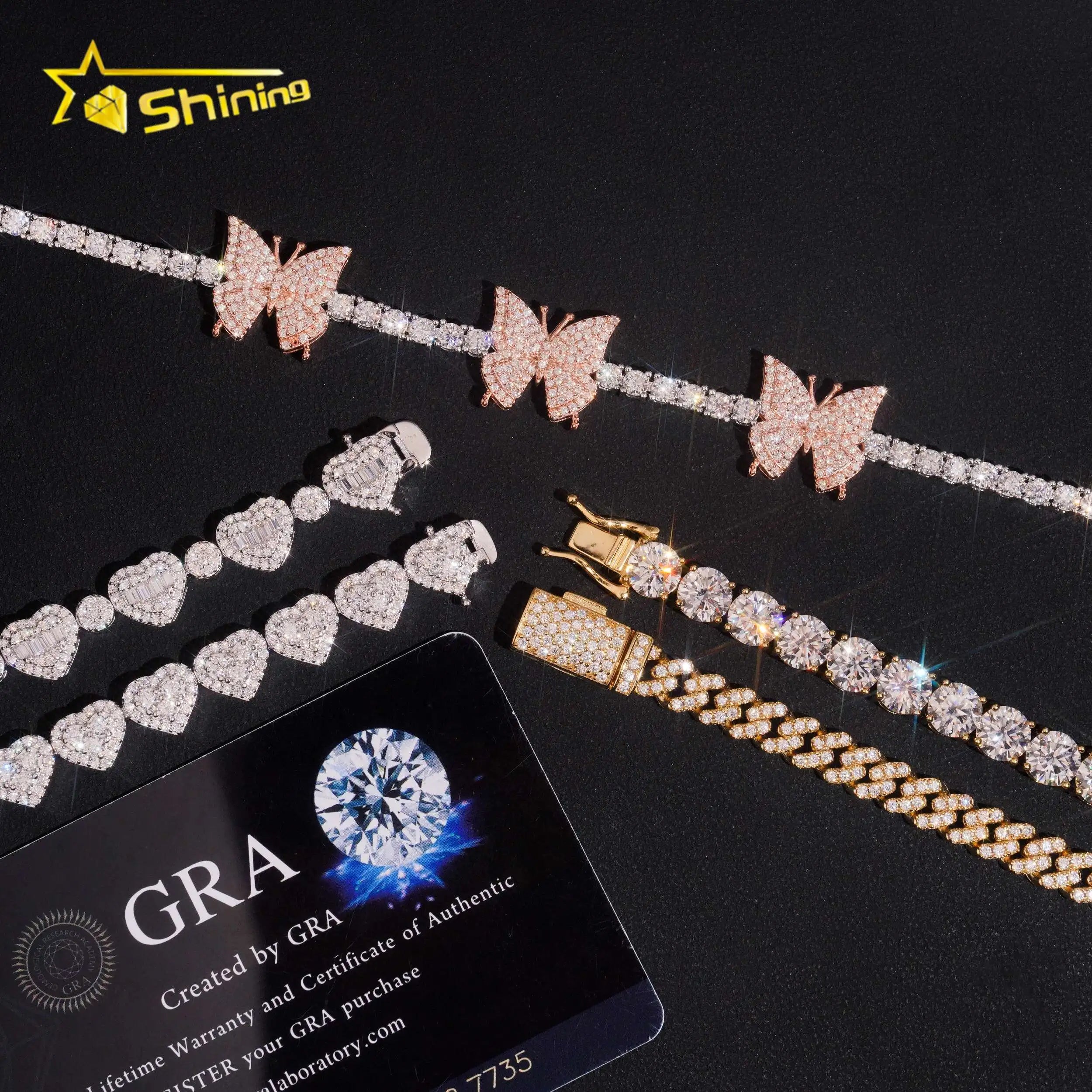 Wholesale Sterling Silver 925  Moissanite Pass Diamond Test Bracelets Hip Hop Men's Jewelry Iced Out Moissanite Cuban Link