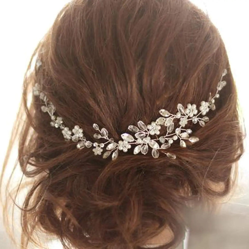 Europe and America Cross Border for Bridal Wedding Handmade Back of Head Pearl Crystal Flexible Chain Hair Band Accessories