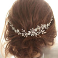 Europe and America Cross Border for Bridal Wedding Handmade Back of Head Pearl Crystal Flexible Chain Hair Band Accessories