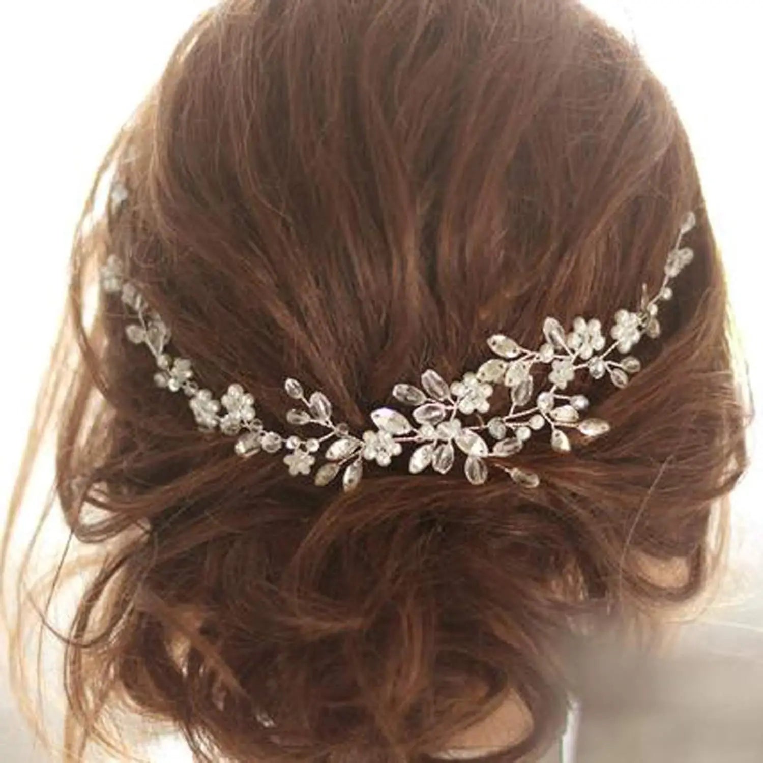 Europe and America Cross Border for Bridal Wedding Handmade Back of Head Pearl Crystal Flexible Chain Hair Band Accessories