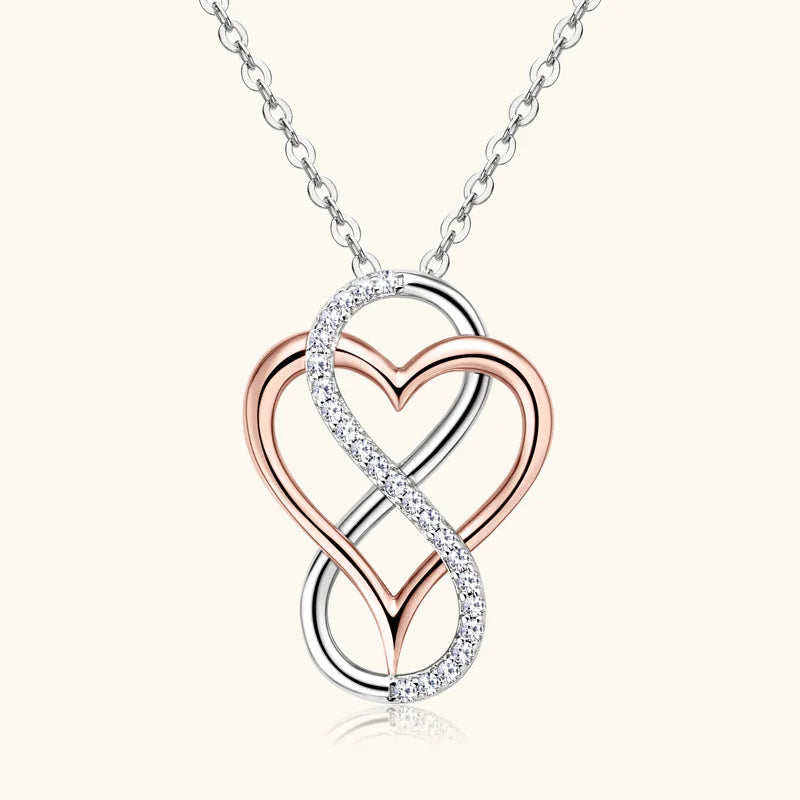Minimalist S925 Silver Rose Gold Plated Micro Pave 0.015CT VVS GRA Moissanite Jewelry Heart Infinity Couple Necklace for Lovers