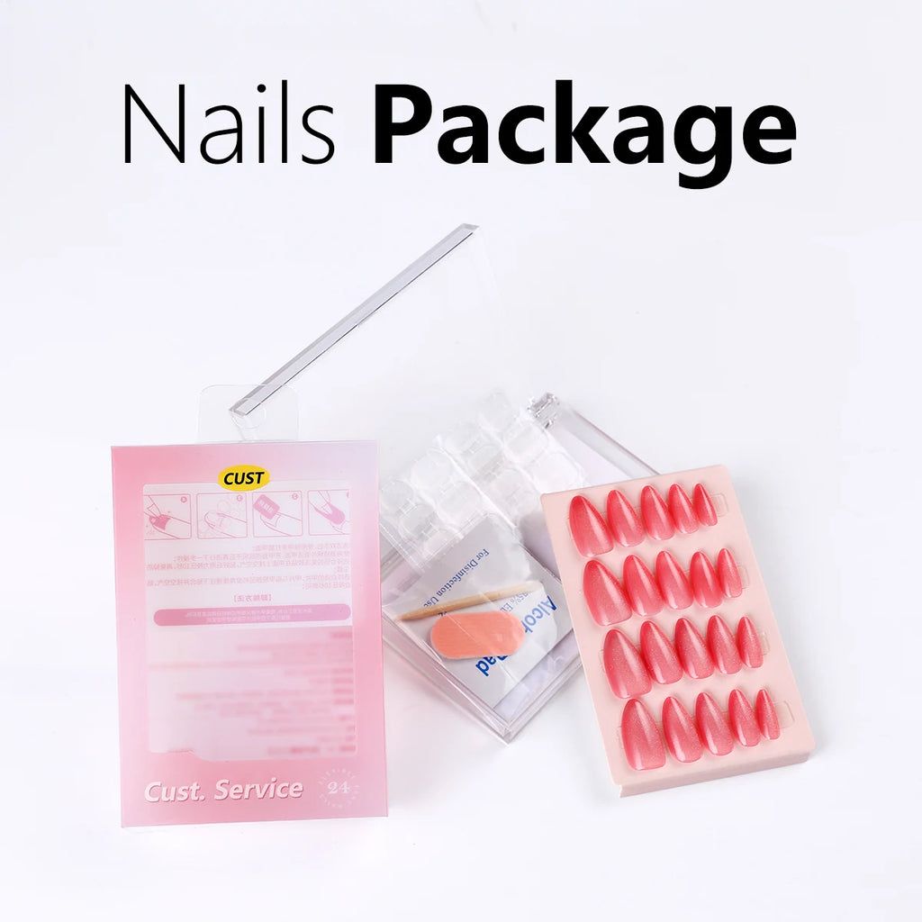 2026 Latest Models Y2K Metal-style Long Pointed Nails Full Cover Wearable Nail Art Japanese Cute Sweet False Nails Glue Finger