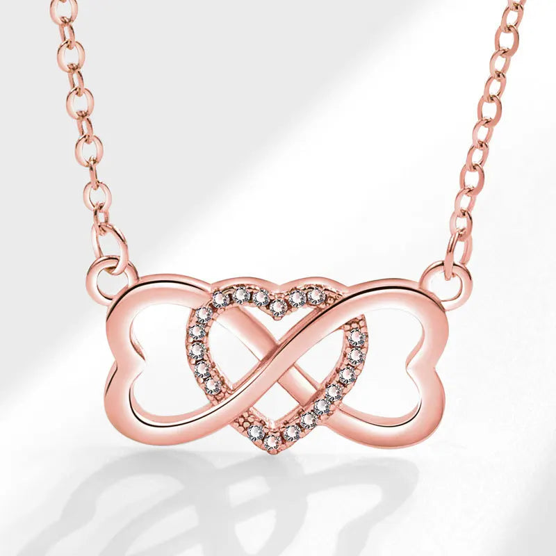 Fashionable Micro-inlaid Heart-shaped Lucky 8-character Pendant Mobius Cold Style Versatile Necklace Jewelry for Women Gifts