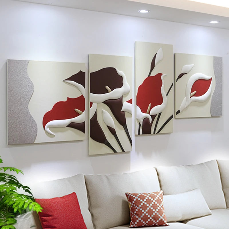 Combination Decorative Painting Sofa Background Wall Decor Painting 3D Three-dimensional Leather Living Room Art Decor Painting