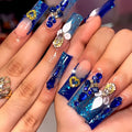 Wholesale 24 Pcs French-style Long Ballerina Coffin Sparkling Diamond Bling Nails Art Press on Nails Artificial Fingernails 3056