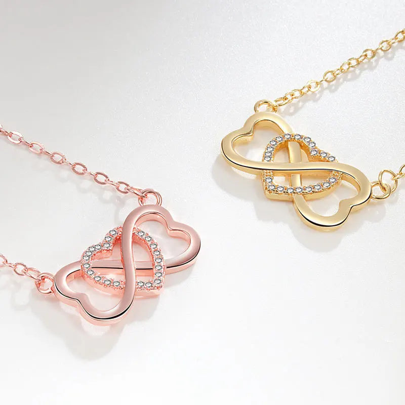 Fashionable Micro-inlaid Heart-shaped Lucky 8-character Pendant Mobius Cold Style Versatile Necklace Jewelry for Women Gifts