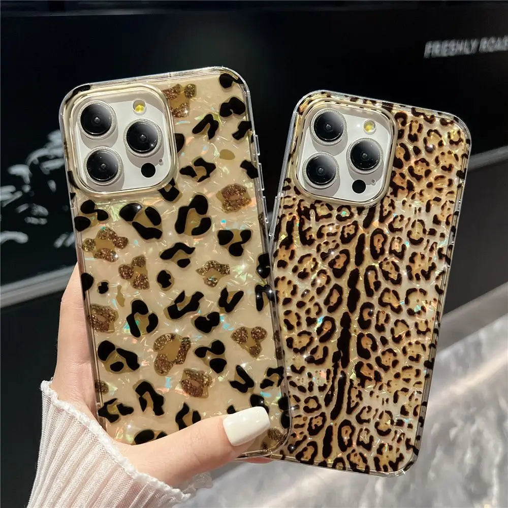 Stylish Electroplate IMD Leopard Rainbow Phone Case for iPhone 16 15 14 Plus 11 Pro Max Protective Back Cover Made Durable PC