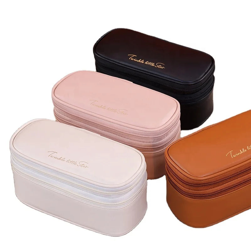 Light Luxury High-End Double-Layer PU Material Urban Simplicity Makeup Bag Large Capacity Portable Travel Waterproof Bag