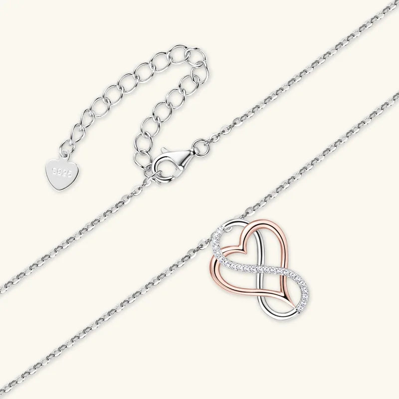Minimalist S925 Silver Rose Gold Plated Micro Pave 0.015CT VVS GRA Moissanite Jewelry Heart Infinity Couple Necklace for Lovers