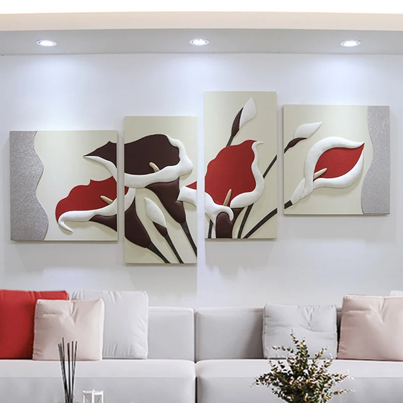 Combination Decorative Painting Sofa Background Wall Decor Painting 3D Three-dimensional Leather Living Room Art Decor Painting