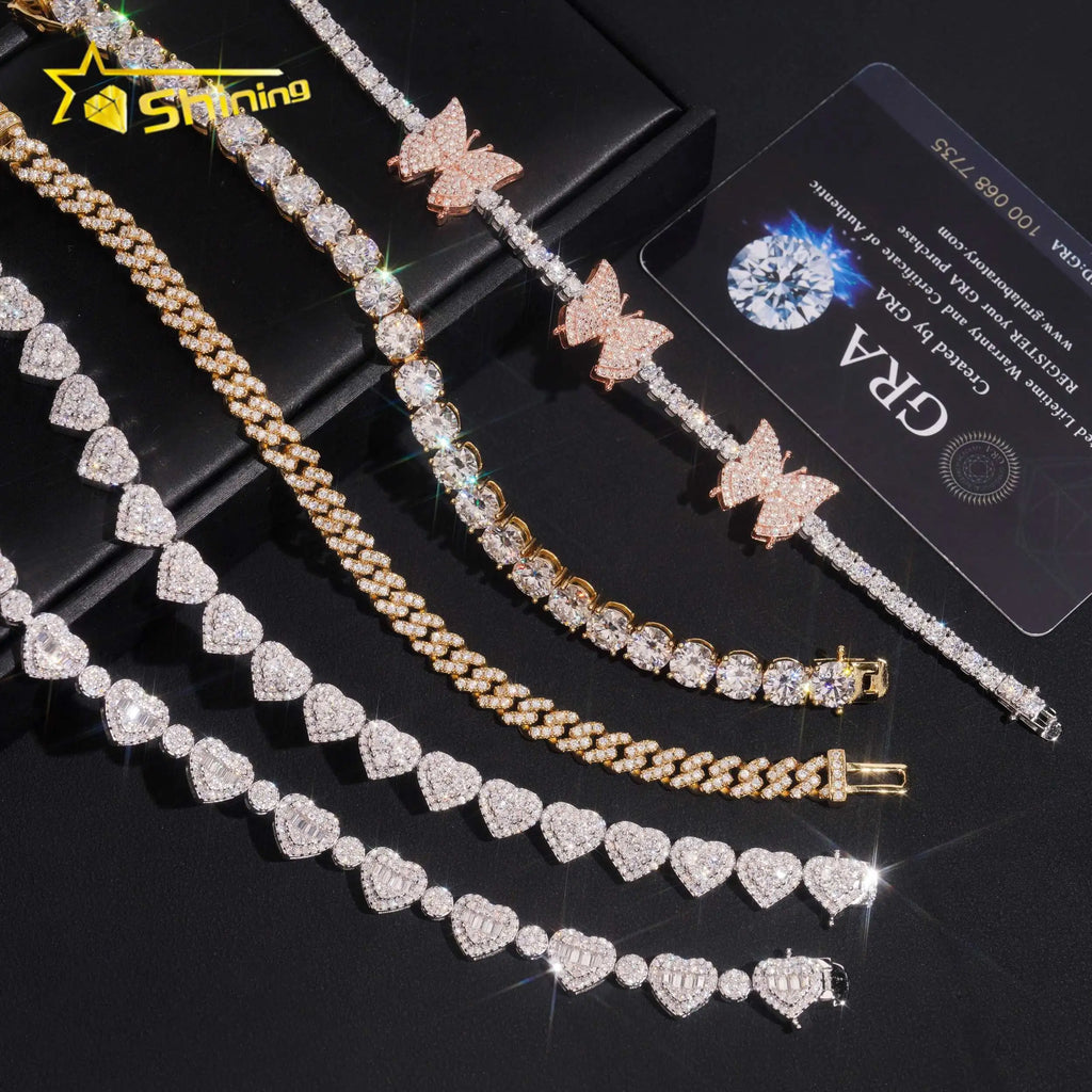 Wholesale Sterling Silver 925  Moissanite Pass Diamond Test Bracelets Hip Hop Men's Jewelry Iced Out Moissanite Cuban Link