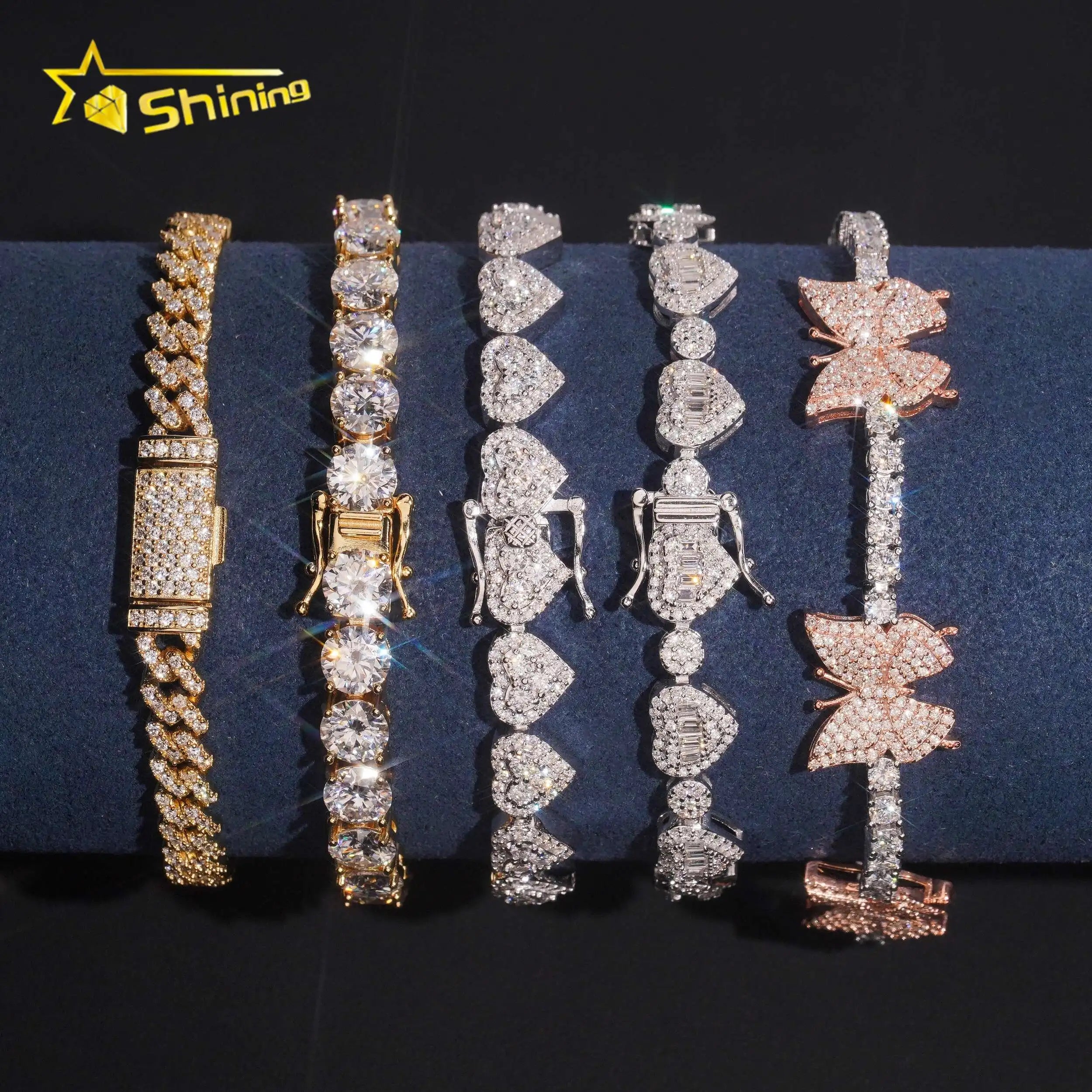 Wholesale Sterling Silver 925  Moissanite Pass Diamond Test Bracelets Hip Hop Men's Jewelry Iced Out Moissanite Cuban Link