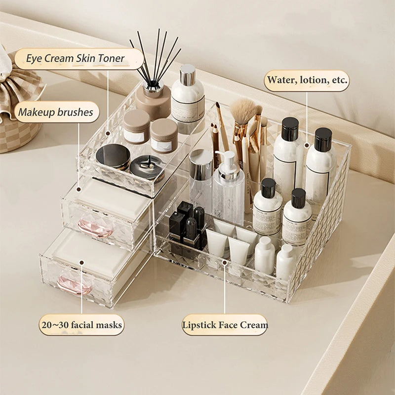 Makeup Organizer [Large Capacity] Cosmetic Organizer with Transparent Drawer - Multi-functional Lipstick & Cosmetic Organizer