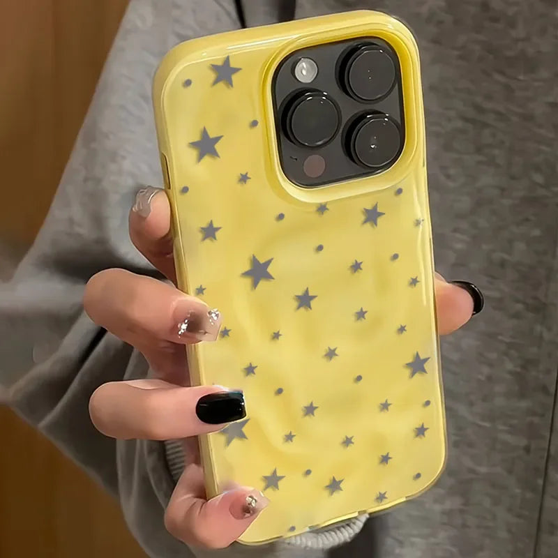 Trendy Ins Star Pattern Phone Case For iPhone 17 Cases For iPhone 16 15 14 Plus 13 12 11 Pro Max Shockproof Folds Texture Cover