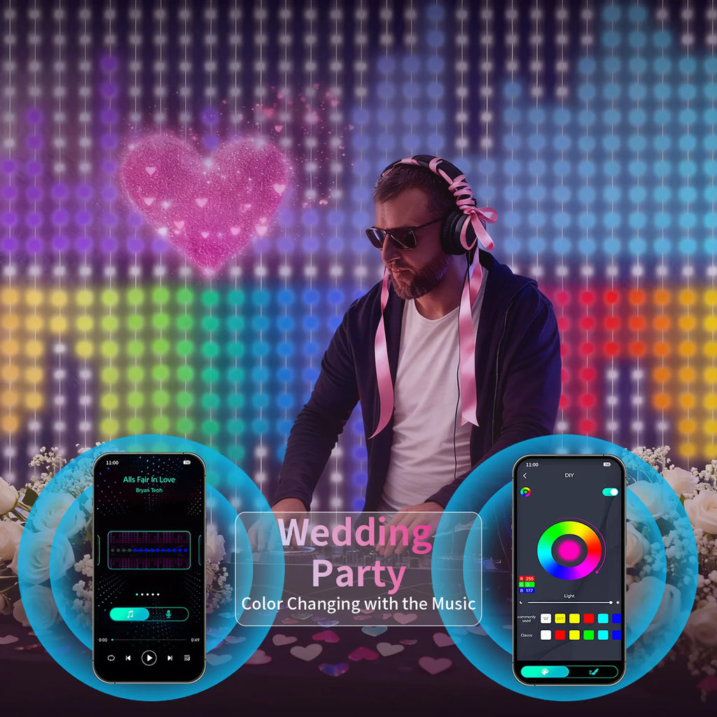 Fairy Curtain Light, DIY Pattern and Text, Music and Microphone Sync, Smart  APP Contrl- 400LED-USB Powered,Festival Decor Light