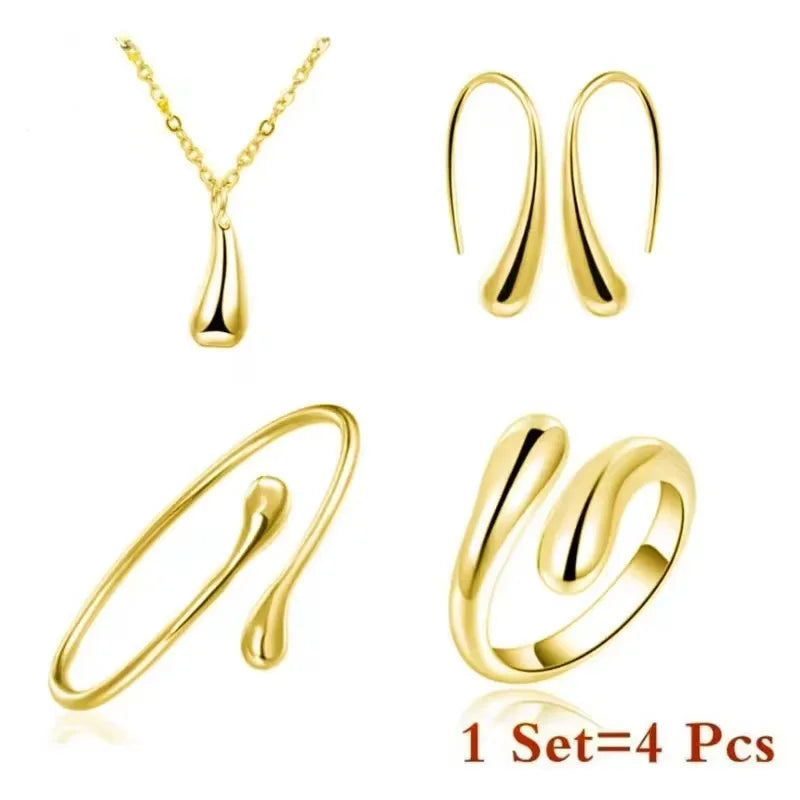 Minimalist Gold Teardrop Jewelry Set Dainty Necklace Earrings Bracelet Ring Elegant Daily Fashion Accessories Gift for Women