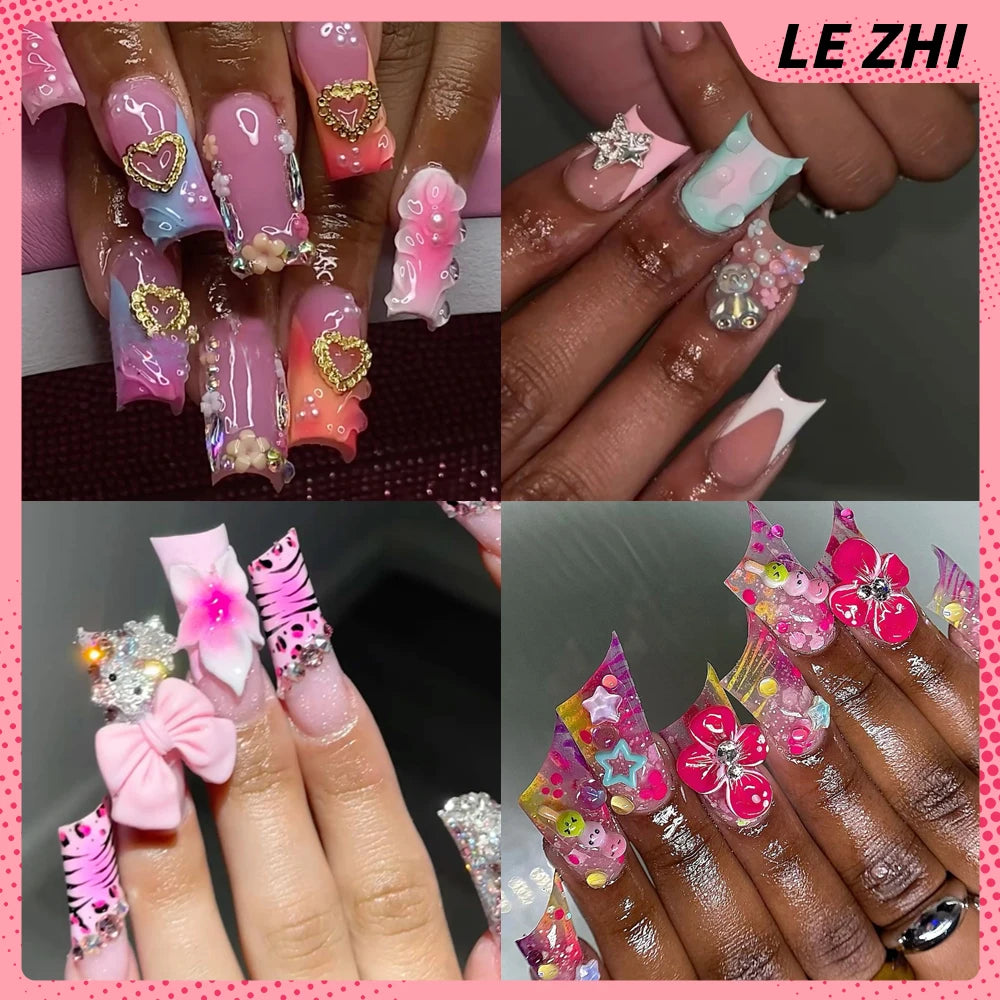 Summer Acrylic Gel Duck Web Press On Nail Art Diamond Hello Kitty 3D Flowers Customizable Manicure Handmade Gifts for Girls