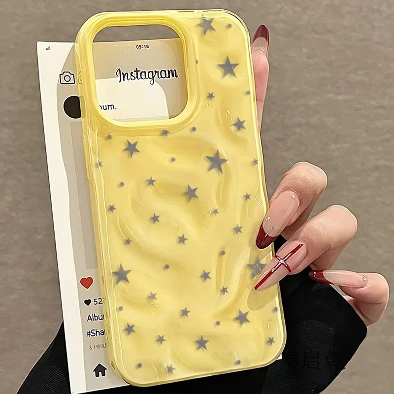Trendy Ins Star Pattern Phone Case For iPhone 17 Cases For iPhone 16 15 14 Plus 13 12 11 Pro Max Shockproof Folds Texture Cover