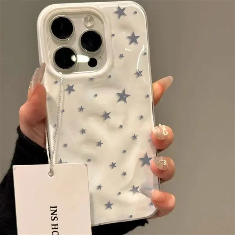 Trendy Ins Star Pattern Phone Case For iPhone 17 Cases For iPhone 16 15 14 Plus 13 12 11 Pro Max Shockproof Folds Texture Cover