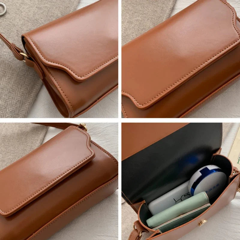Vintage Mini Messenger Bags for Women PU Leather Shoulder Bags Ladies Simple Design Handbag Female Crossbody Small Square Purse